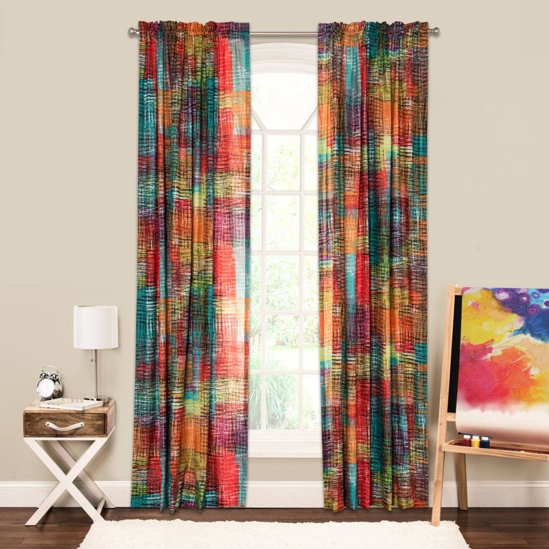 Crayola Etch MultiColor Abstract SemiSheer Rod Pocket Single Curtain